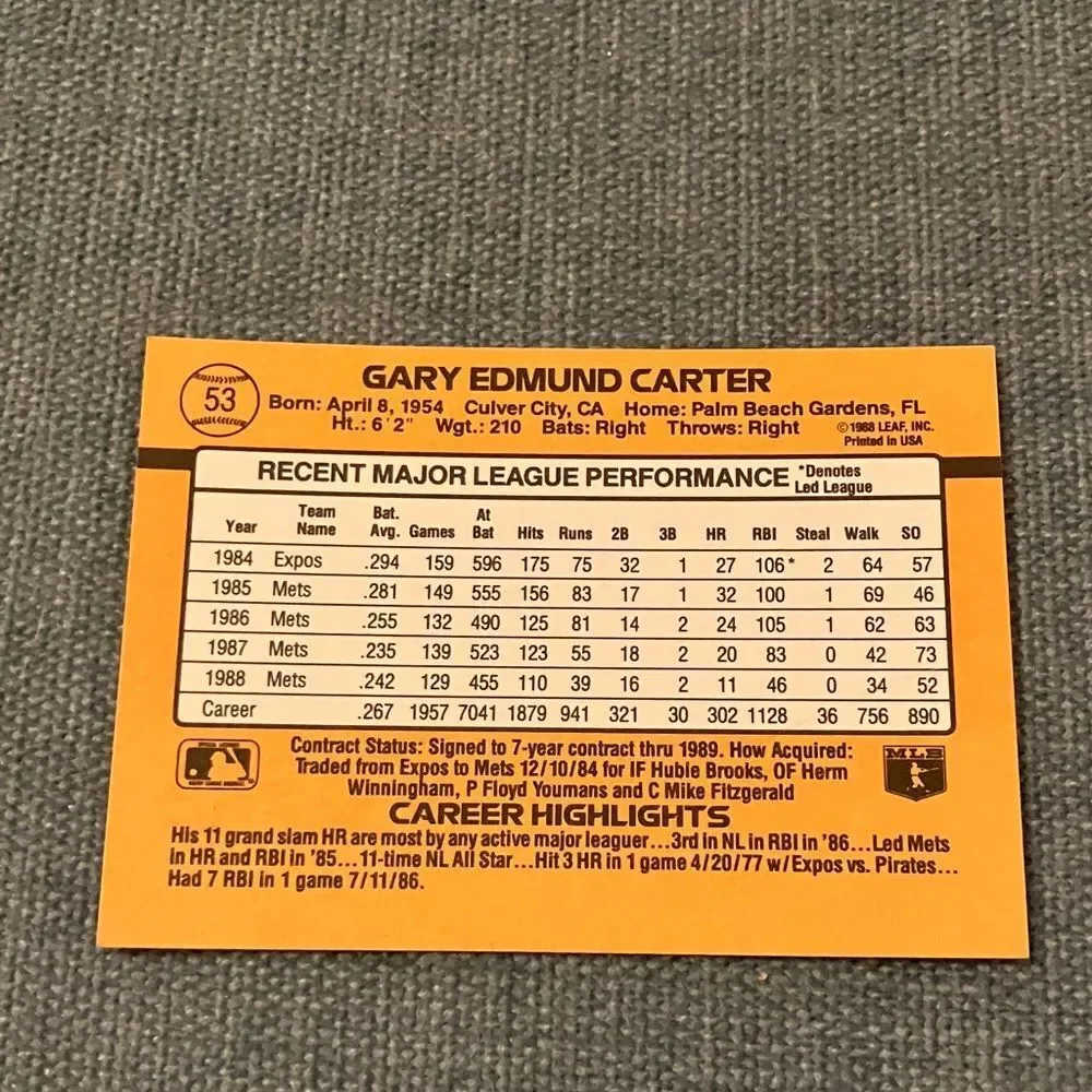 1989 Donruss New York Mets Baseball Card Trading Card